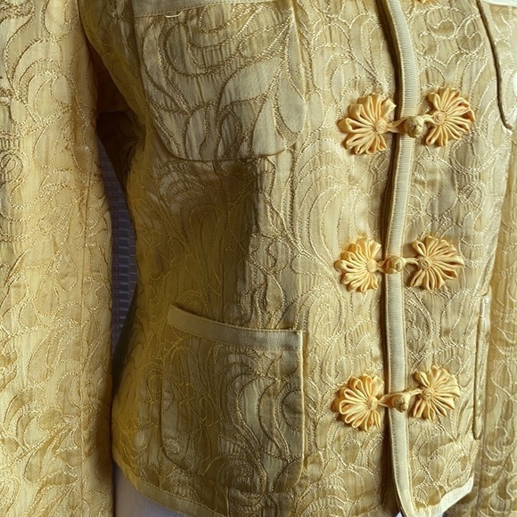 Yellow Floral Embossed Oriental Style Jacket Asian Inspired Cropped  size Small‎ - Picture 7 of 15